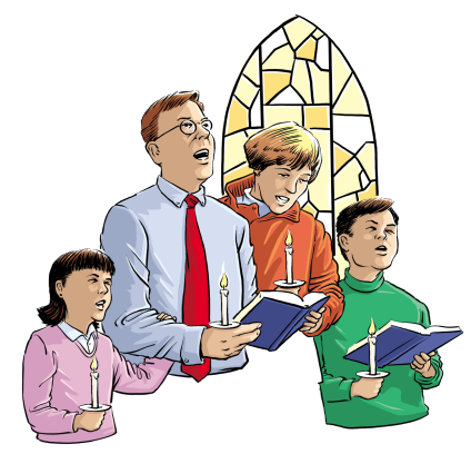 family praying in church clipart